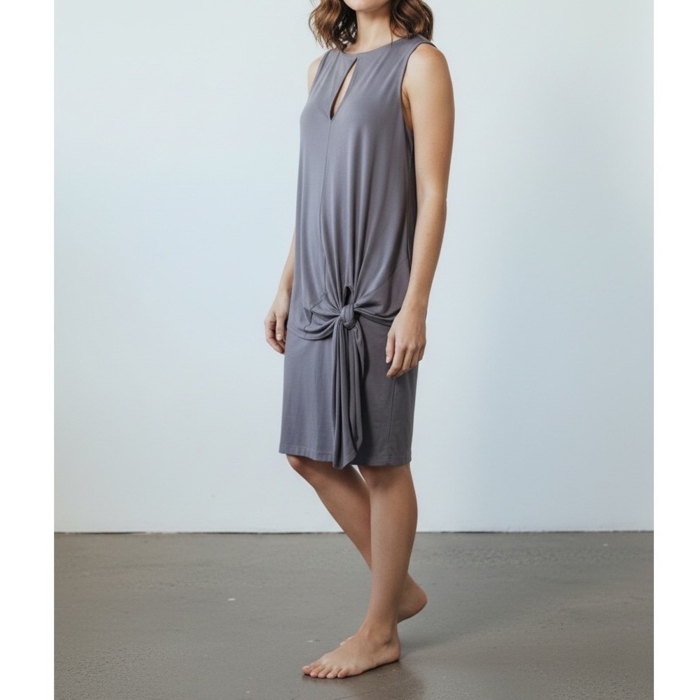 Susana Monaco Grey Sleeveless Front Knot Keyhole Draped Dress Small Made in USA
